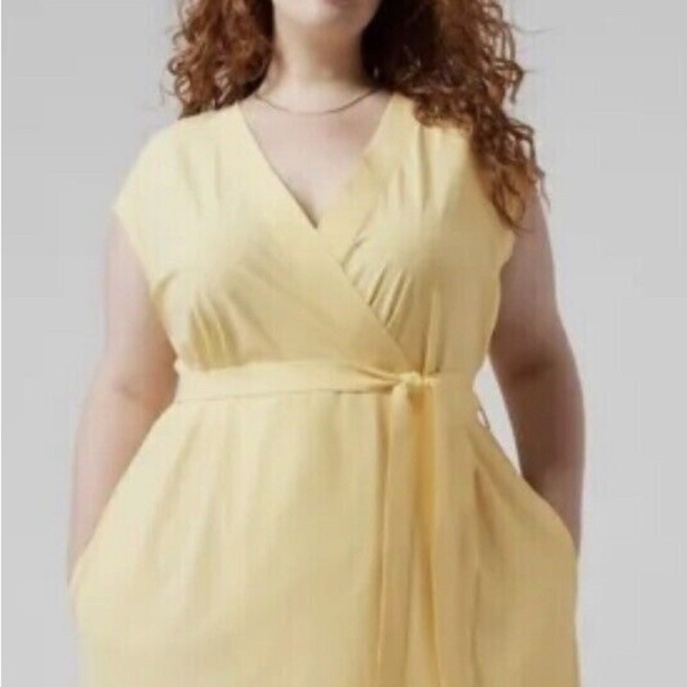 Athleta Newport Wrap Dress 3X City Stripe Lunaria Yellow